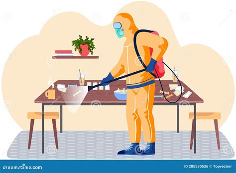 A Man from Epidemiological Service Doing Disinfection in Livingroom To Kill Viruses and Bacteria ...