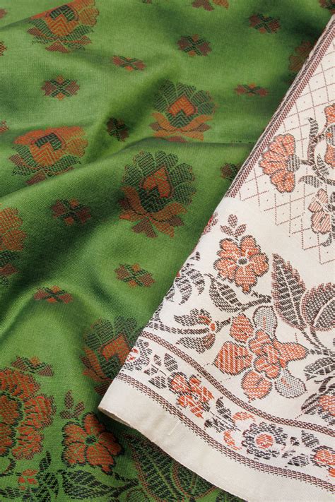 Green Handloom Himroo Silk Cotton Saree | Avishya.com
