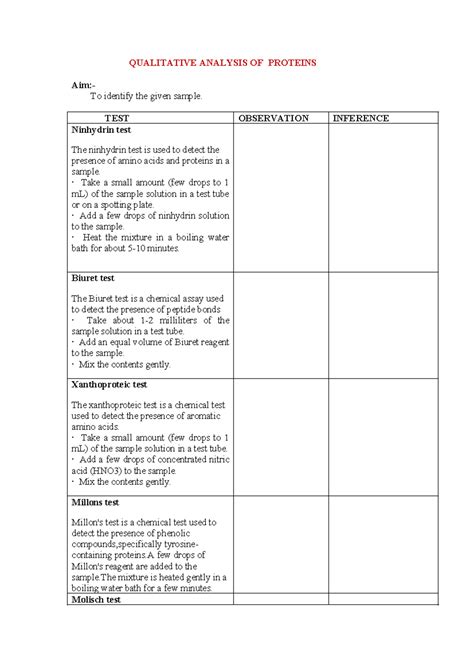 Qualitative Analysis OF Proteins - QUALITATIVE ANALYSIS OF PROTEINS Aim ...
