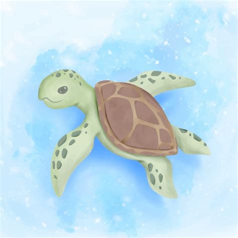 Cute sea turtle swim under ocean | Premium Vector