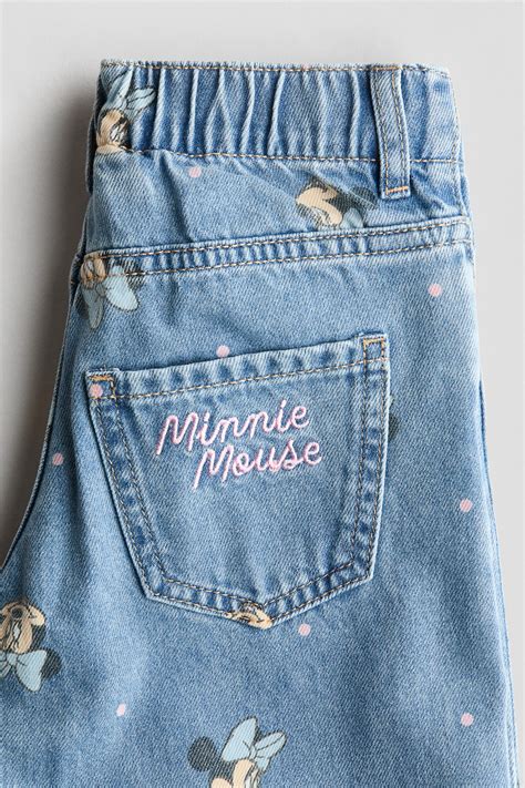 Printed Wide Leg Jeans - Denim blue/Minnie Mouse - Kids | H&M IN
