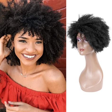 Buy Queentas 8inch Short Kinky Curly Human Hair Afro Wigs for Black ...