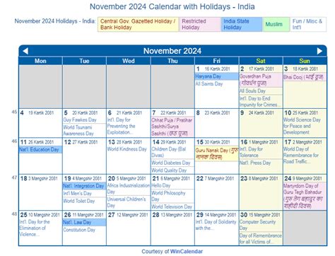 Print Friendly November 2024 India Calendar for printing