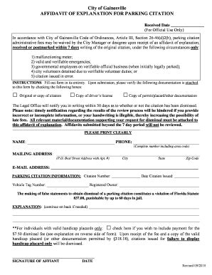 2010-2026 Form FL Affidavit of Explanation for Parking Citation ...