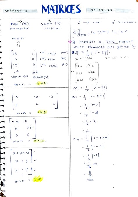 Mathematics NOTE.( Matrices) GOOD Quality Notes Including Important ...