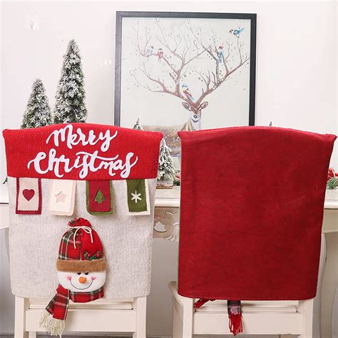 Christmas Chair Back Covers Set of 6, 3D Cute Santa Claus Snowman ...