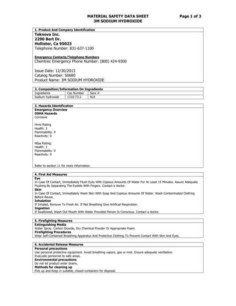 Material Safety Data Sheet Sodium Chloride - sheet