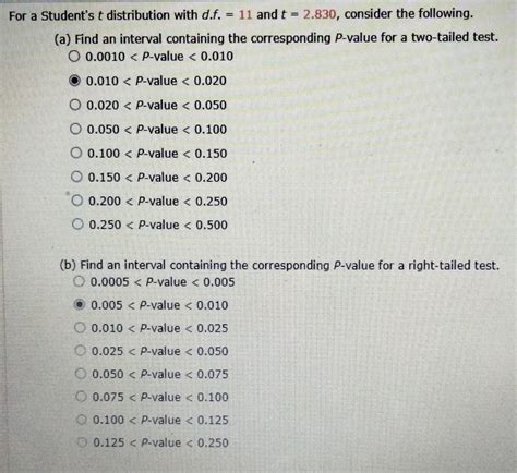 Solved or a Student's t distribution with d.f. =11 and | Chegg.com