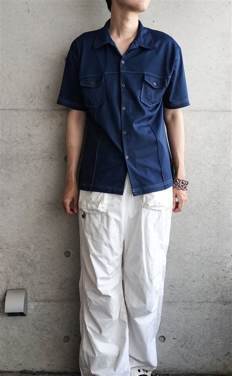vintage navy stich drape shirt | 古着屋 GOYURURITO