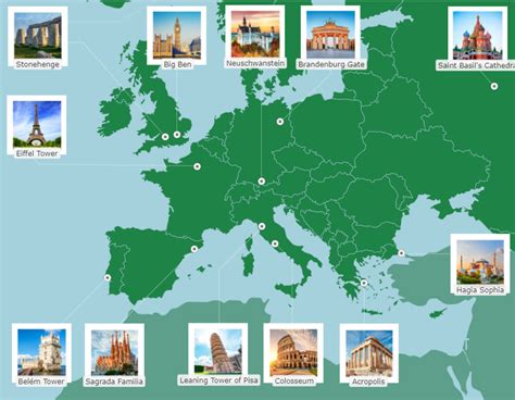 Europe World Map with Landmarks 的图像结果