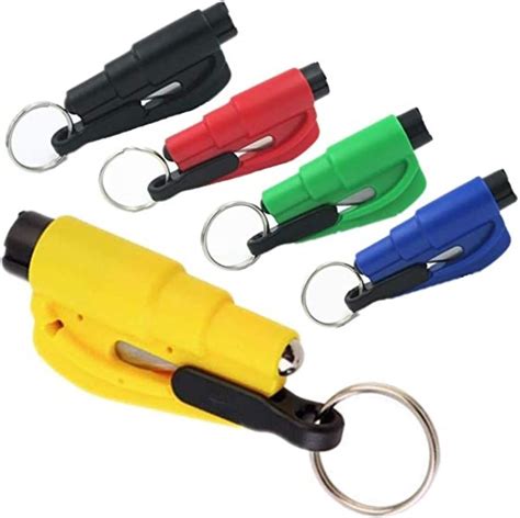 5 Pcs Car Escape Rescue Tool Keychain Glass Breaker Seatbelt Cutter Mini Hammer Emergency Rescue ...