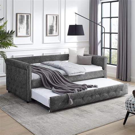 Buy Antetek Daybed with Trundle, Fabric Upholstered Twin Size Day Bed ...