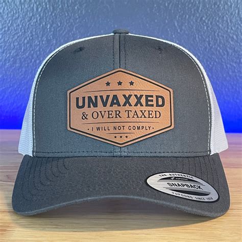 UNVAXXED & OVER TAXED Leather Patch Hat Rawhide Charcoal/White - Hollow Point Society