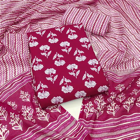 Rani Pink Floral Printed Pure Cotton Dress Material