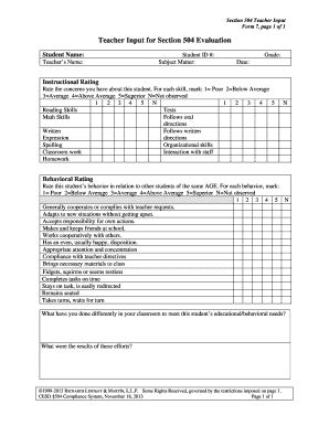 2012 Richards Lindsay & Martin Teacher Input for Section 504 Evaluation ...