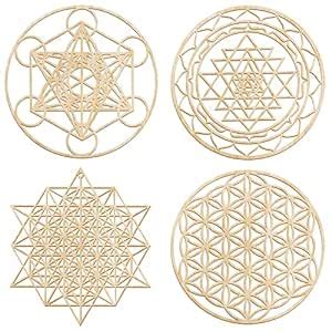 Leinuosen 4 Pcs 12 Inch Crystal Grid Board Sacred Geometry Wall Art Set ...