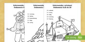 Kolorowanka z piratami Dodawanie liczb do 20 (teacher made)