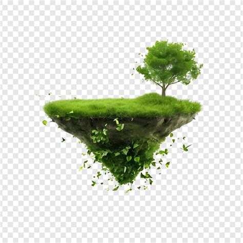Floating island ecosystem lush tree green grass windblown leaves ...