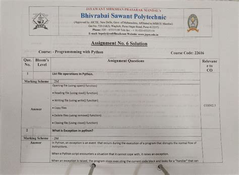 Python 6th assignment - ... - 1 SP Que. Bloom's No. 2 Level Marking ...