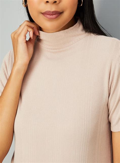Buy Women Ribbed High Neck T-shirt Online at just Rs. 799.0 ...