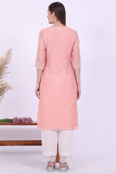 Buy Orange Embroidered Straight Cotton Blend Kurta Online for Woman ...