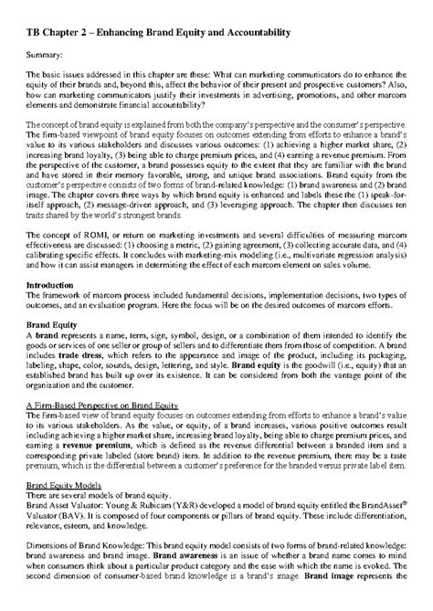 TB Chapter 2 - The firm-based viewpoint of brand equity focuses on ...