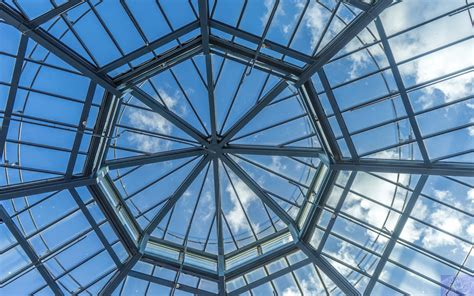 Download wallpaper 3840x2400 roof, glass, sky, bottom view 4k ultra hd ...