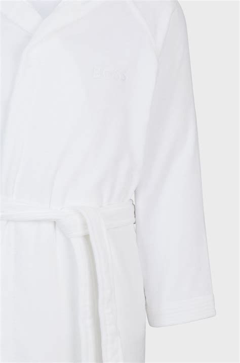 BOSS - Logo-lapel dressing gown in long-fibre cotton - White