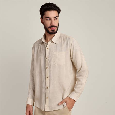 Saltpetre Men's Linen Relaxed Fit Button Down Shirt With Tonal Embroidery
