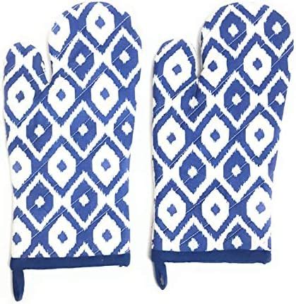 AMIRTHAMIL Cotton Quilted Micro Oven Gloves/Mitts Large 7 X 13 Blue and ...
