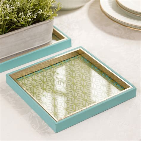 Blue and Green Dual Toned Faux Leather Platter - Small