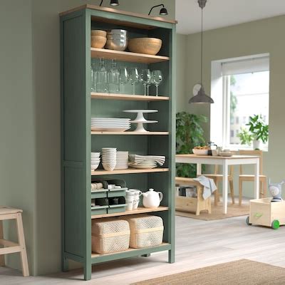 HEMNES bookcase, grey-green/light brown stained, 90x197 cm (353/8x771/2 ...