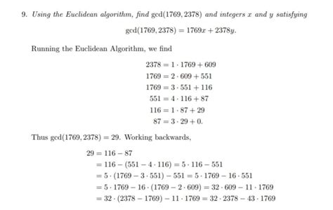 2. use the euclidean algorithm to obtain integers x and y satisfying ...