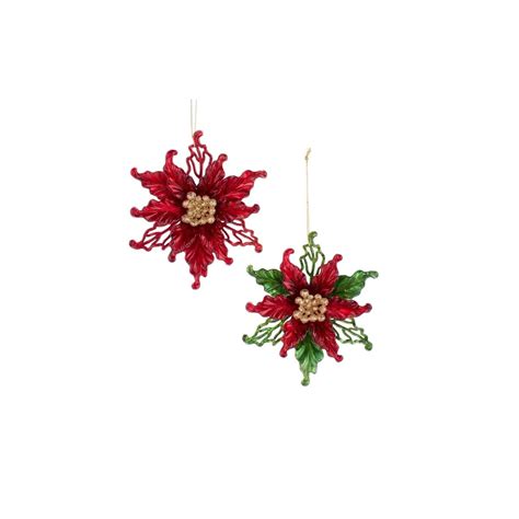 KSA Set of 24 Red and Green Poinsettia Christmas Ornaments 4.75“, Color ...
