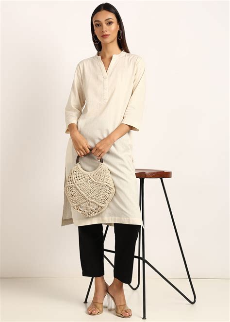 BLOCKS OF INDIA Cotton Hand Solid Long Kurti for Women Solid Natural ...