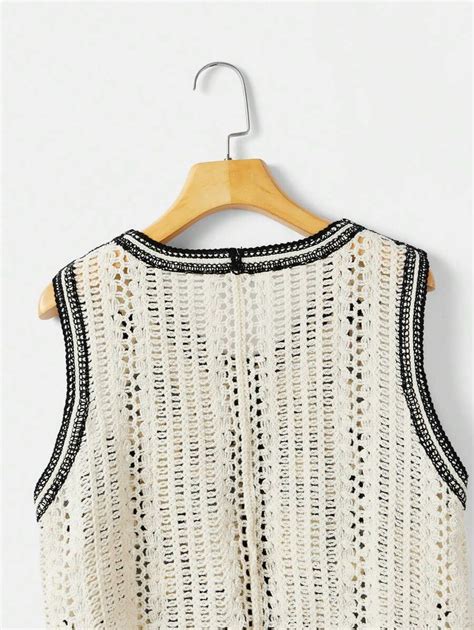 SHEIN Dreamara Floral Embroidery Button Front Sweater Vest | SHEIN EUR