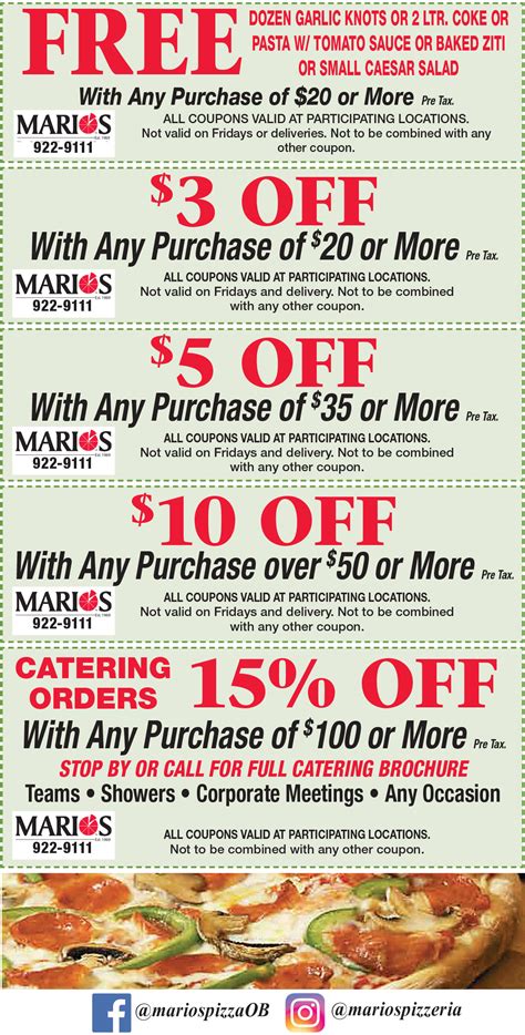 Oyster Bay Coupons - Marios Pizzeria Online