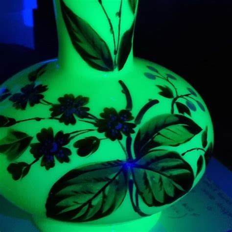 Vintage Opaline Uranium Glass Vases, Hand Painted (s)
