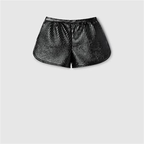 Diagonal coated wool mini shorts in black | GUCCI® Canada