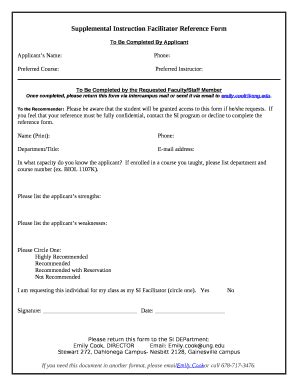 Supplemental Instruction Facilitator Reference Doc Template | pdfFiller