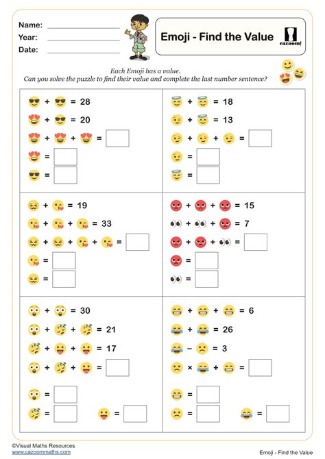 Emoji - Find the Value Worksheet | Fun and Engaging Year 6 and Year 7 Number Worksheet