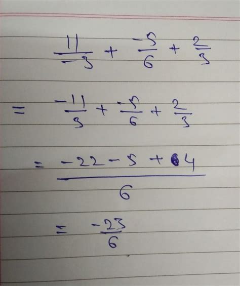 evaluate -: 11/-3 + -5/6 + 2/3 - Brainly.in