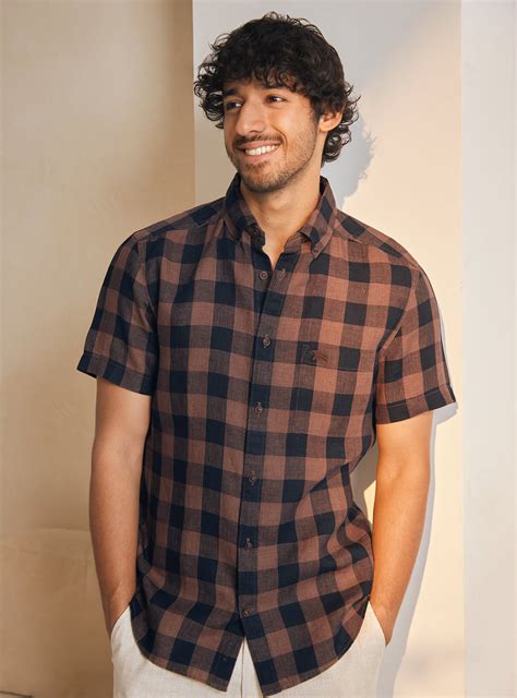 Buy Mochachino Linen Shirt - Half | Casual Brown Checks Shirts for Men ...