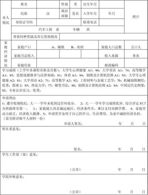 自治区人民政府奖学金--申请表 - 范文118