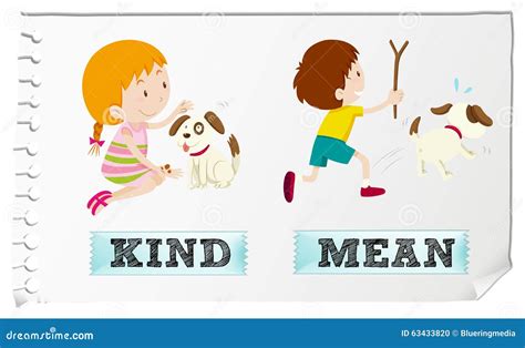 Opposite Adjectives Kind and Mean Stock Vector - Illustration of education, flashcard: 63433820