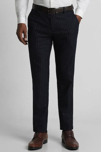 Buy Men Black Stripe Slim Fit Trousers Online - 39655770 | Peter England
