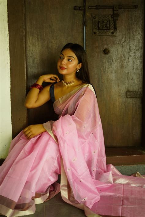 Utsav light pink silk cotton silver Zari Chanderi Saree