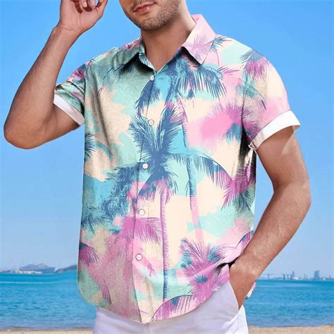 Men's Shirt Hawaiian Printed Shirts Button Cardigan Short Sleeve Blouse ...