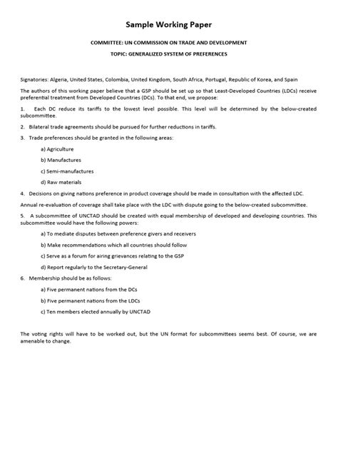 Image result for Working Paper Example