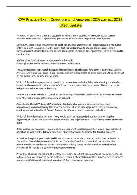 CPA Practice Exam Questions and Answers 100% correct 2023 latest update ...